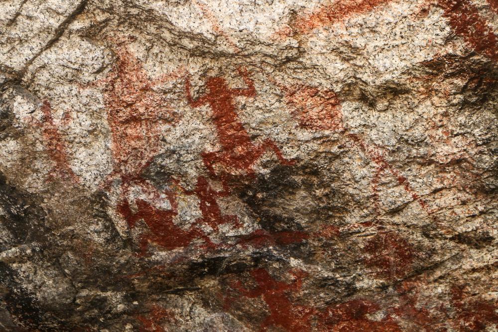 Red ochre cave paintings by the indigenous Bulwundji people of what is now called Queensland in Australia 