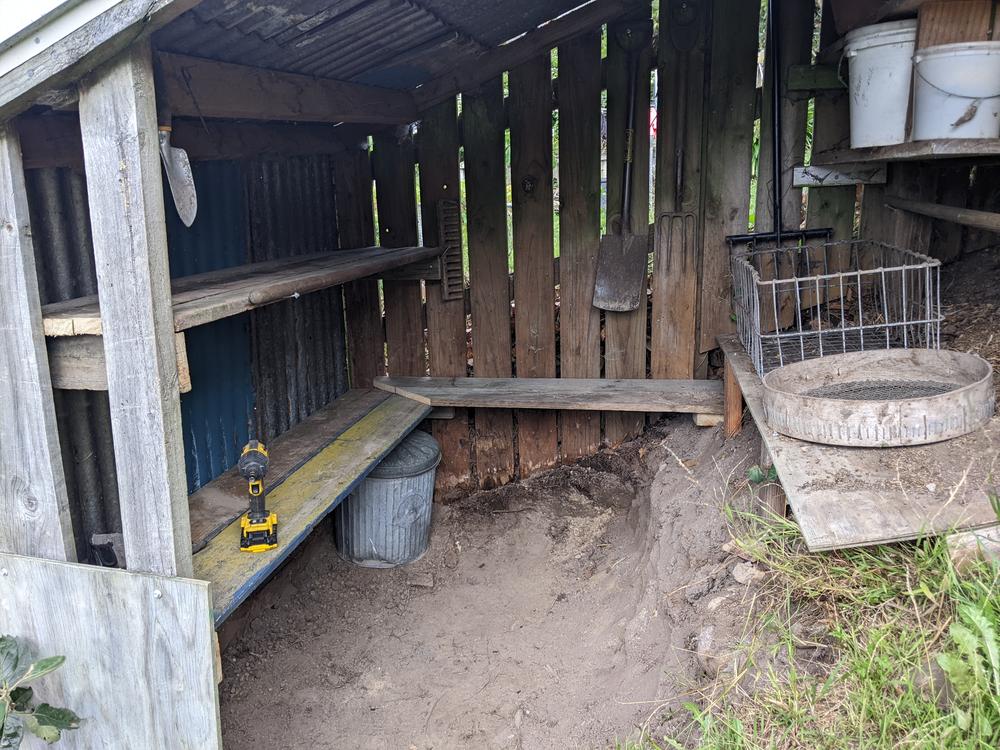 Second: My hasty efforts at shelving and earthworks