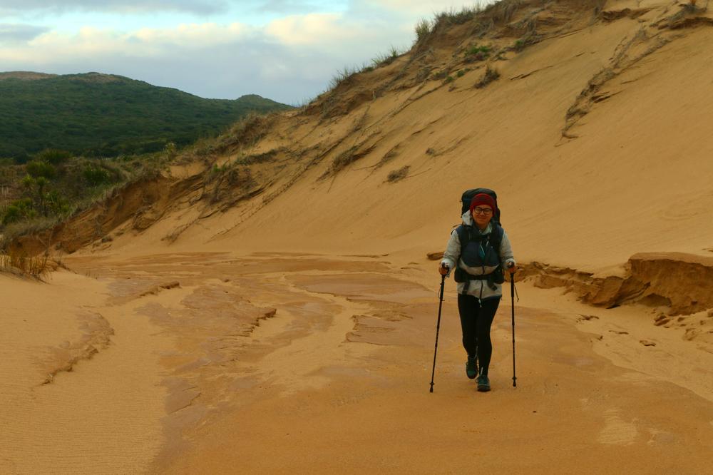 Walking up into the dunes beyond Herangi Hill.