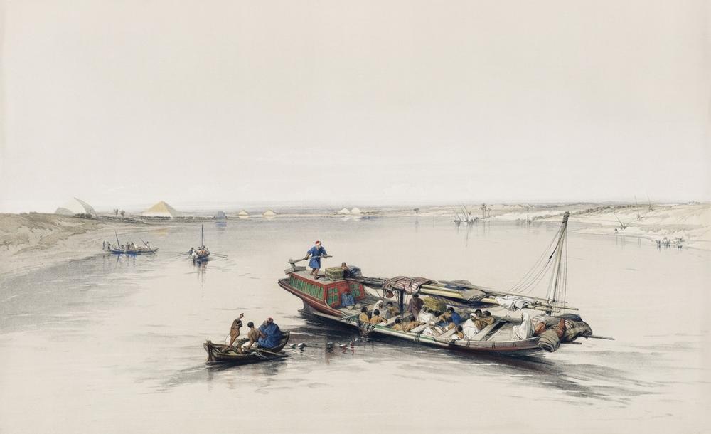 View on the Nile looking towards the pyramids of Dashour and Saccara illustration by David Roberts