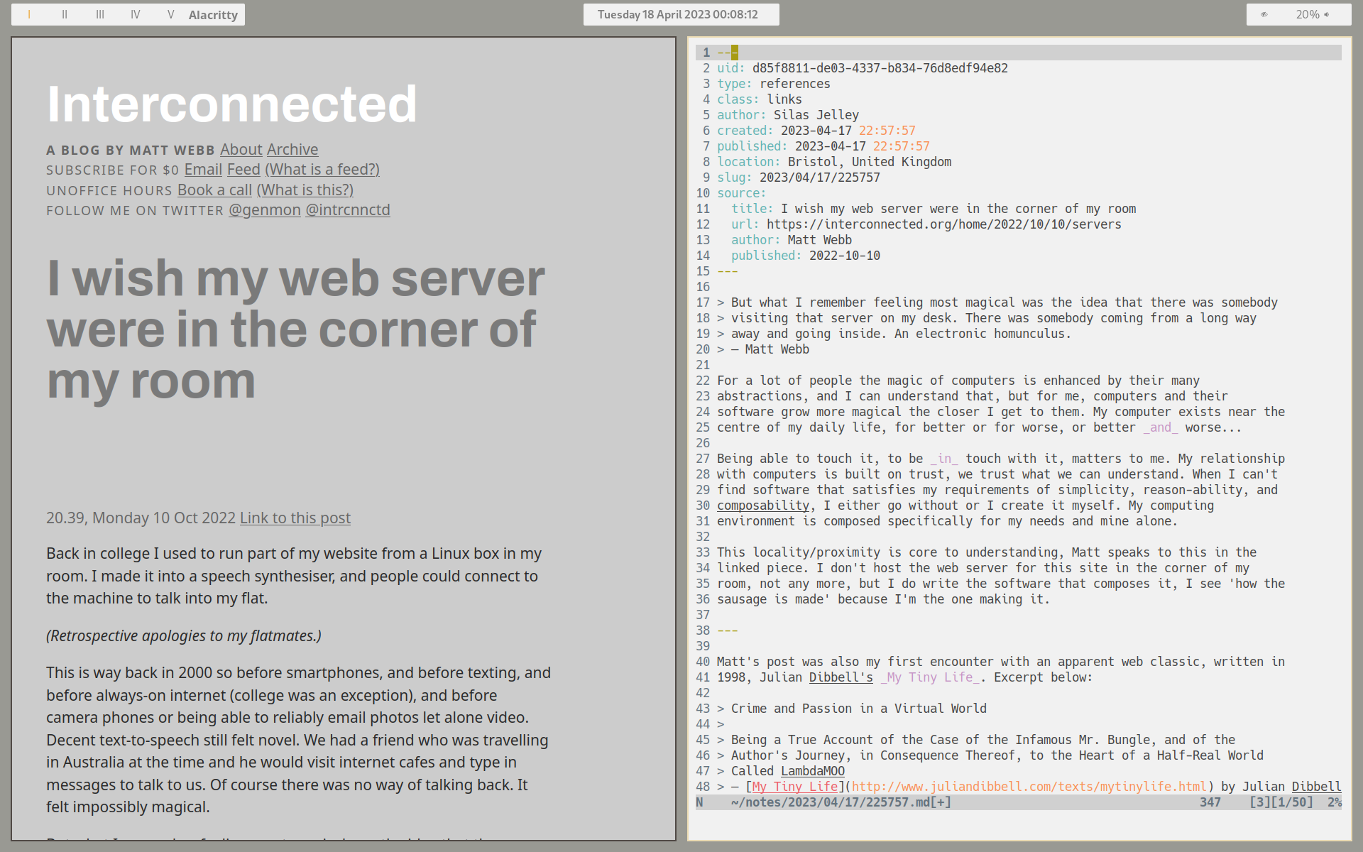 A screenshot of the authors computing environment.