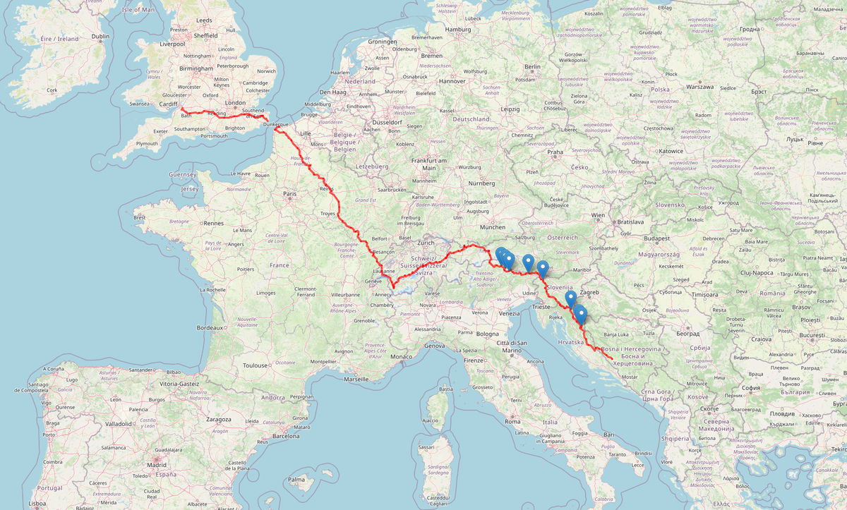 Updated screenshot of a map showing my journey towards India